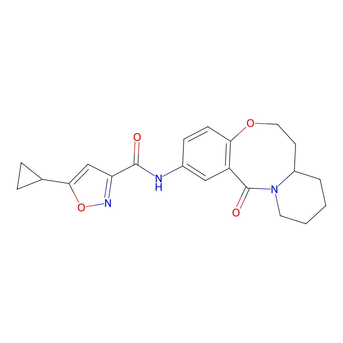 5-cyclopropyl-N-(13-oxo-6,7,7a,8,9,10,11,13-octahydrobenzo[b]pyrido[1,2-e][1,5]oxazocin-2-yl)isoxazole-3-carboxamide molecular structure, CAS 1396860-59-5