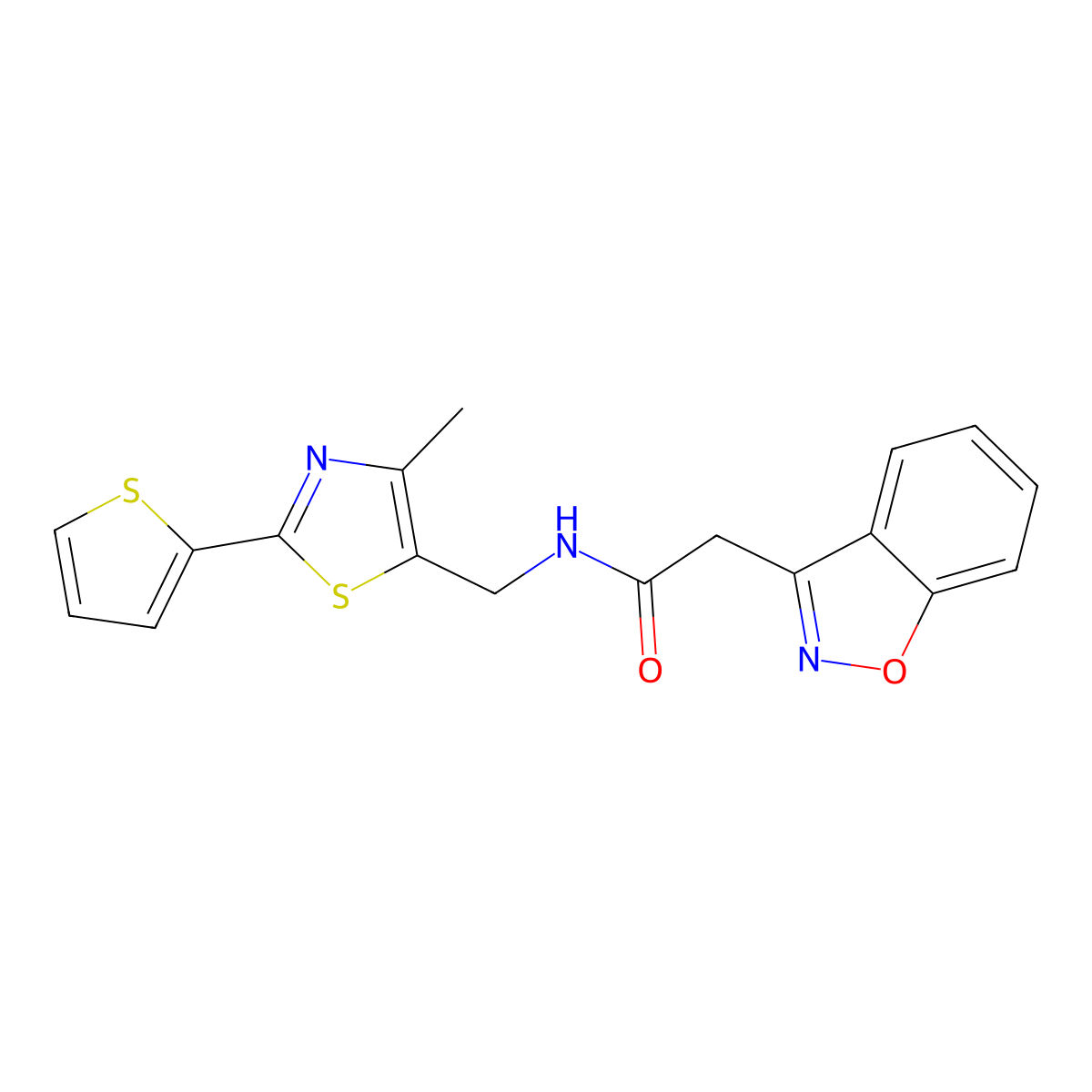 2-(benzo[d]isoxazol-3-yl)-N-((4-methyl-2-(thiophen-2-yl)thiazol-5-yl)methyl)acetamide molecular structure, CAS 1396860-61-9