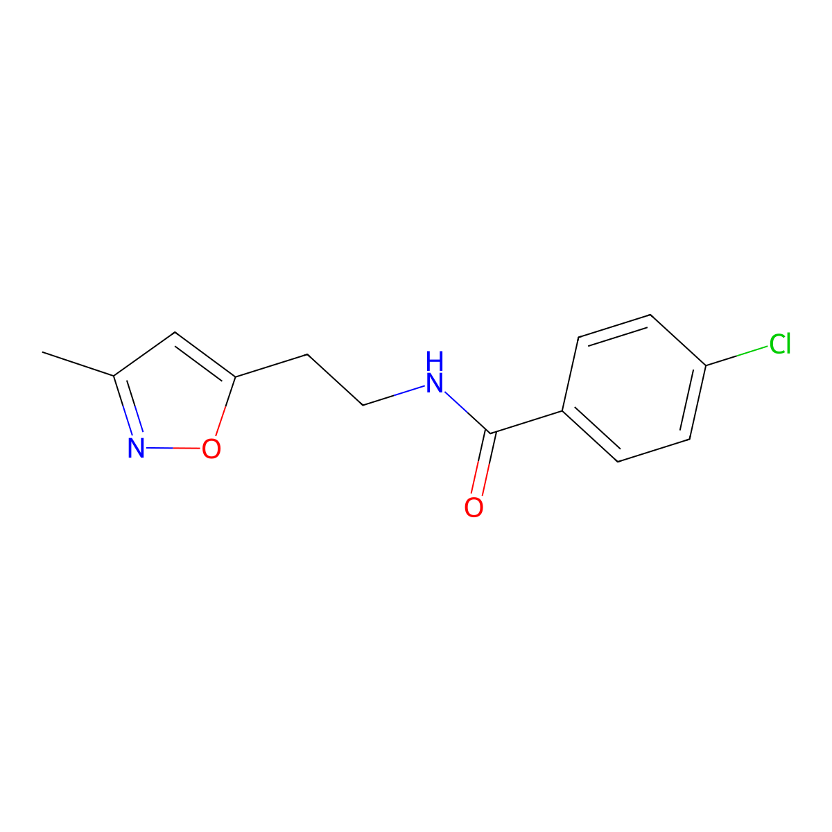 4-chloro-N-(2-(3-methylisoxazol-5-yl)ethyl)benzamide molecular structure, CAS 1396860-65-3