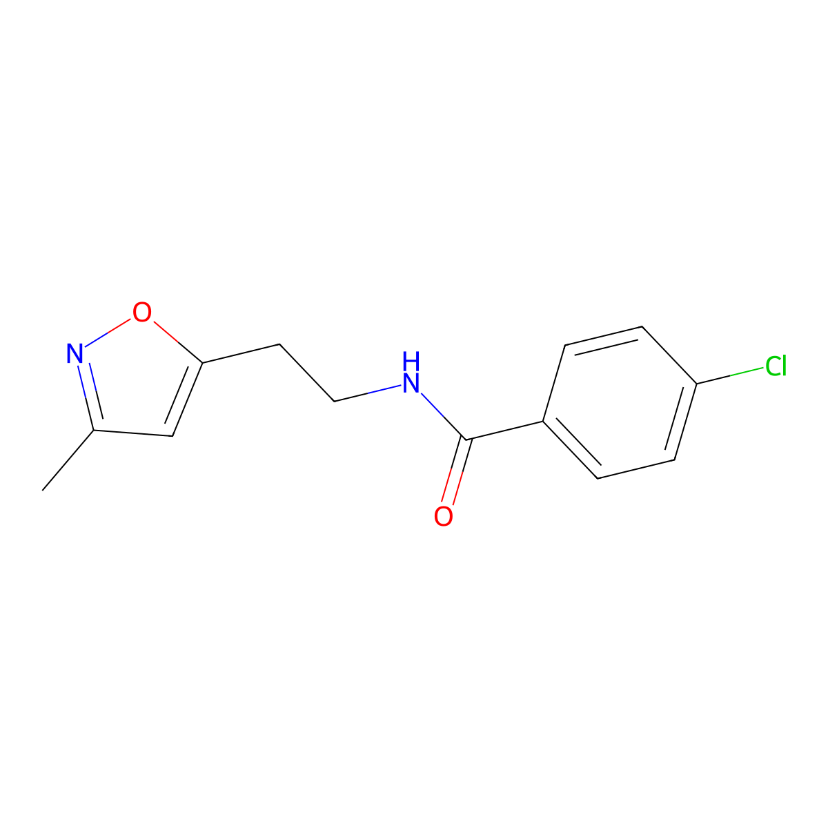 4-chloro-N-(2-(3-methylisoxazol-5-yl)ethyl)benzamide molecular structure, CAS 1396860-65-3