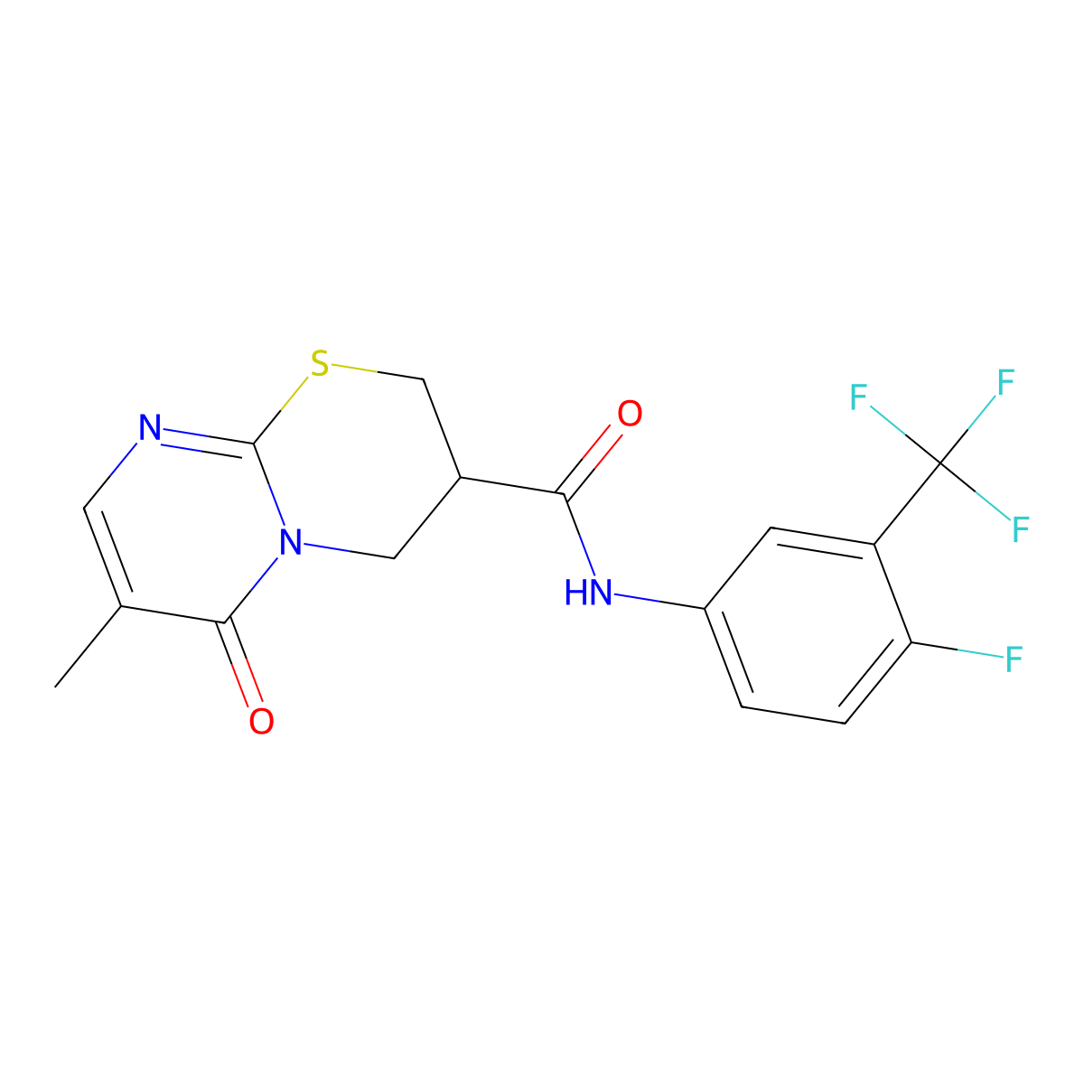 N-(4-fluoro-3-(trifluoromethyl)phenyl)-7-methyl-6-oxo-2,3,4,6-tetrahydropyrimido[2,1-b][1,3]thiazine-3-carboxamide molecular structure, CAS 1396860-72-2