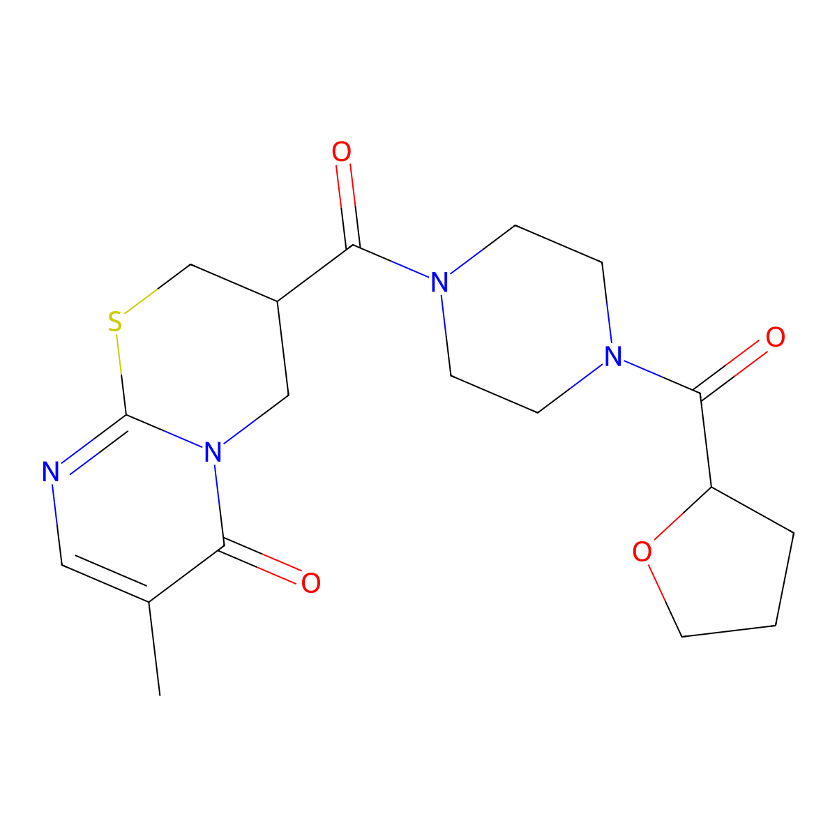 7-methyl-3-(4-(tetrahydrofuran-2-carbonyl)piperazine-1-carbonyl)-3,4-dihydropyrimido[2,1-b][1,3]thiazin-6(2H)-one molecular structure, CAS 1396860-80-2