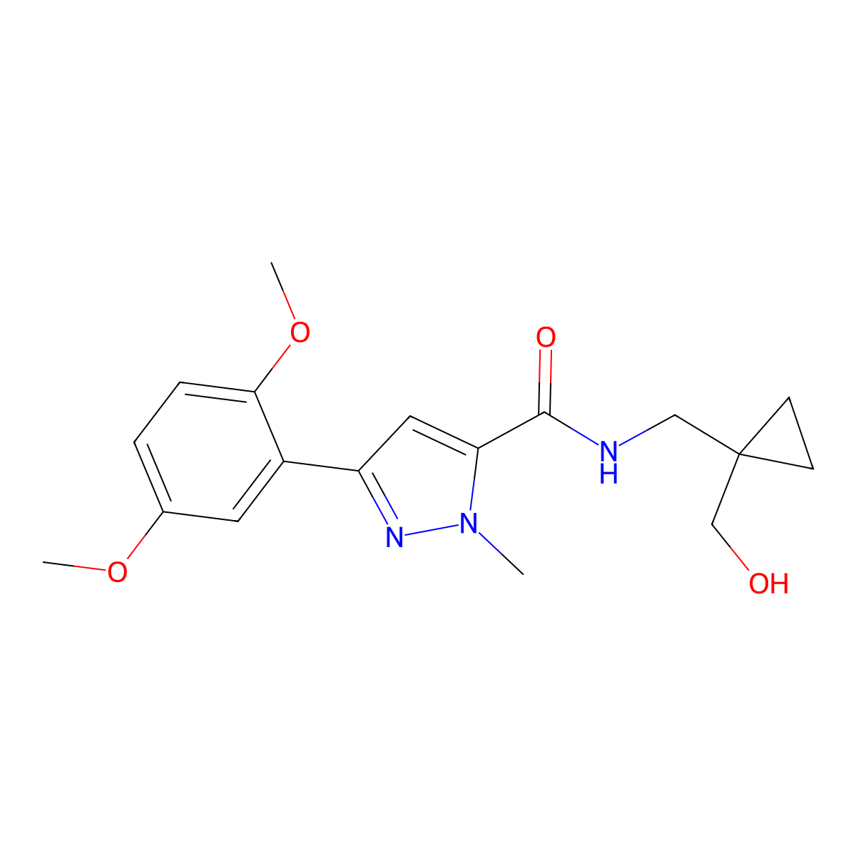 3-(2,5-dimethoxyphenyl)-N-{[1-(hydroxymethyl)cyclopropyl]methyl}-1-methyl-1H-pyrazole-5-carboxamide molecular structure, CAS 1396860-81-3