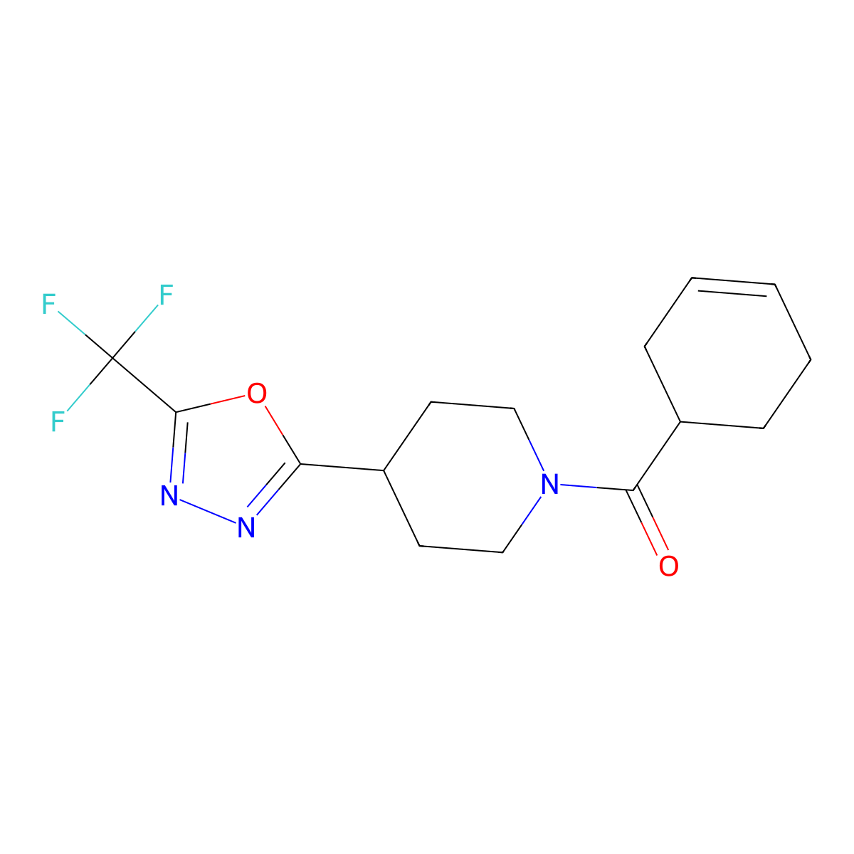 Cyclohex-3-en-1-yl(4-(5-(trifluoromethyl)-1,3,4-oxadiazol-2-yl)piperidin-1-yl)methanone molecular structure, CAS 1396860-92-6