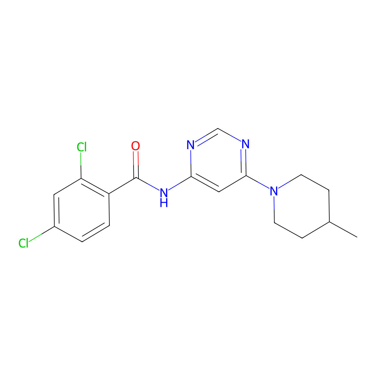 2,4-dichloro-N-[6-(4-methylpiperidin-1-yl)pyrimidin-4-yl]benzamide molecular structure, CAS 1396860-94-8