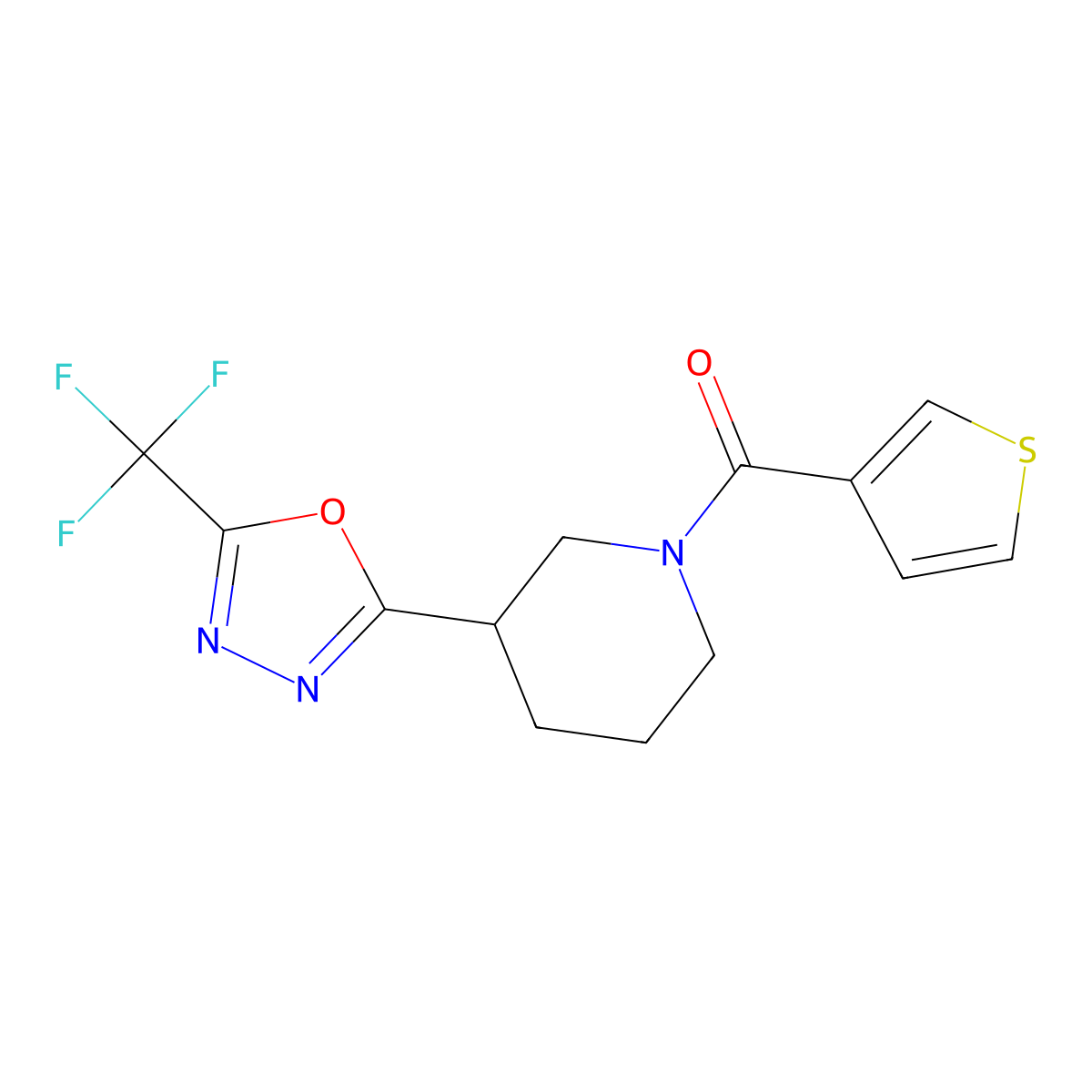 Thiophen-3-yl(3-(5-(trifluoromethyl)-1,3,4-oxadiazol-2-yl)piperidin-1-yl)methanone molecular structure, CAS 1396860-97-1