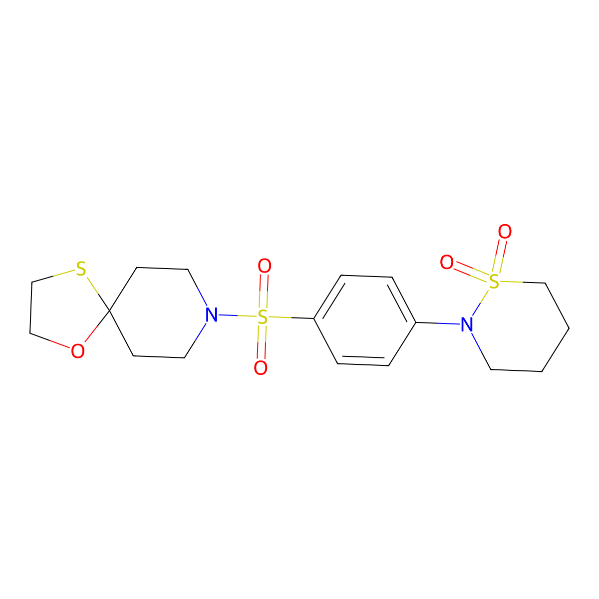 2-(4-(1-Oxa-4-thia-8-azaspiro[4.5]decan-8-ylsulfonyl)phenyl)-1,2-thiazinane 1,1-dioxide molecular structure, CAS 1396860-99-3