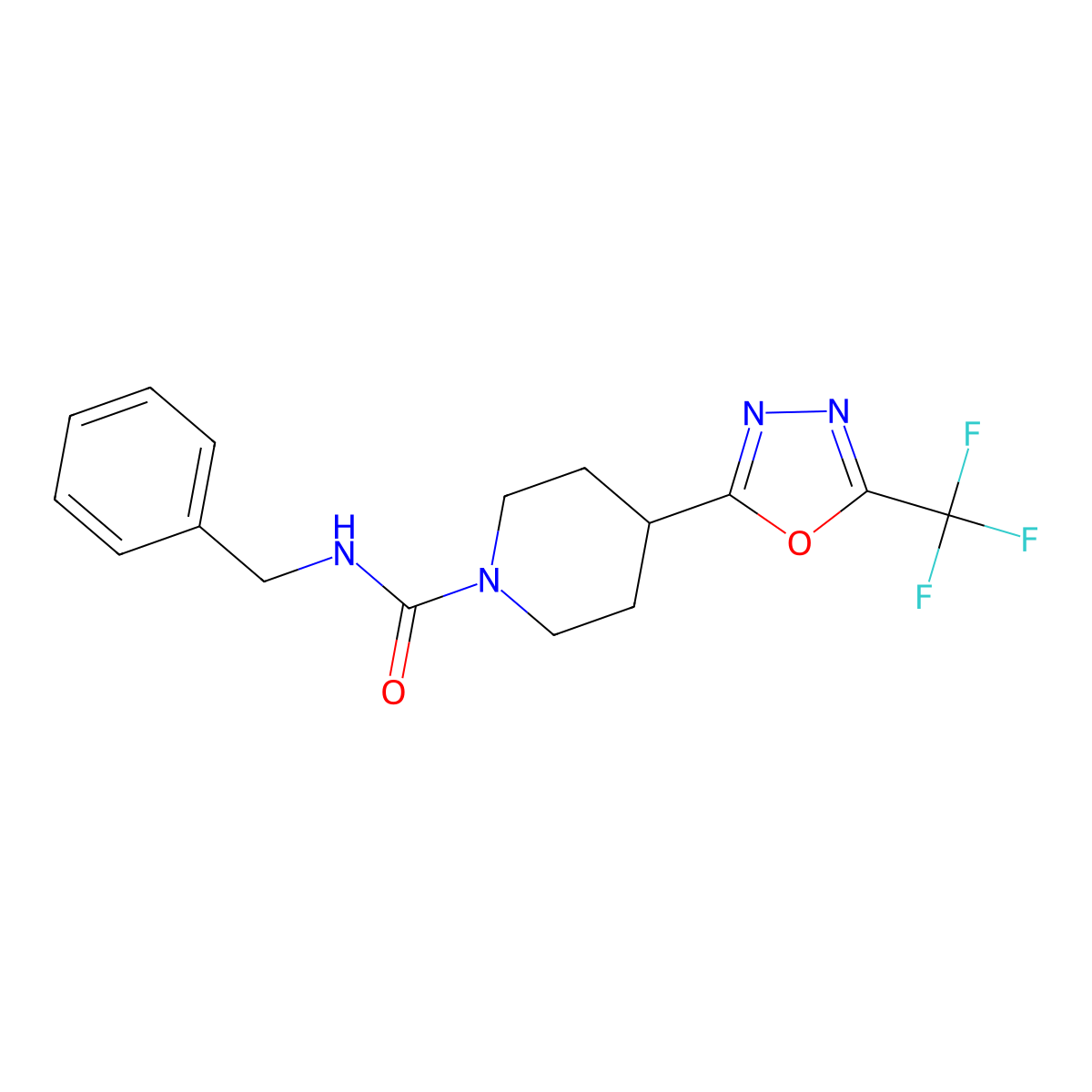 N-benzyl-4-[5-(trifluoromethyl)-1,3,4-oxadiazol-2-yl]piperidine-1-carboxamide molecular structure, CAS 1396861-02-1