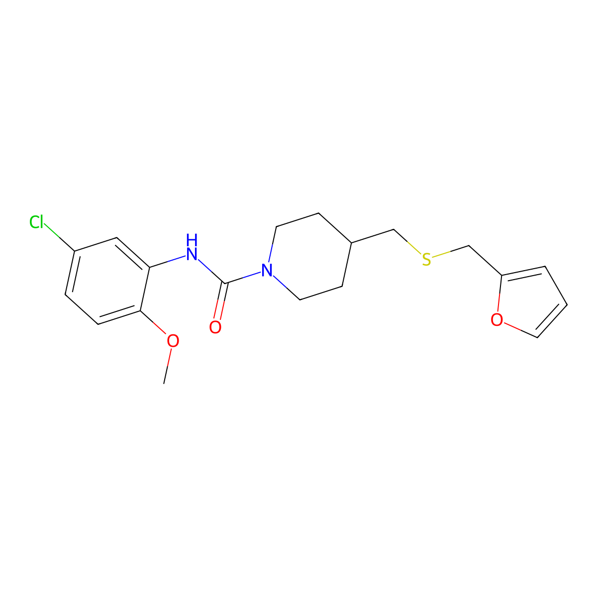 N-(5-chloro-2-methoxyphenyl)-4-(((furan-2-ylmethyl)thio)methyl)piperidine-1-carboxamide molecular structure, CAS 1396861-03-2
