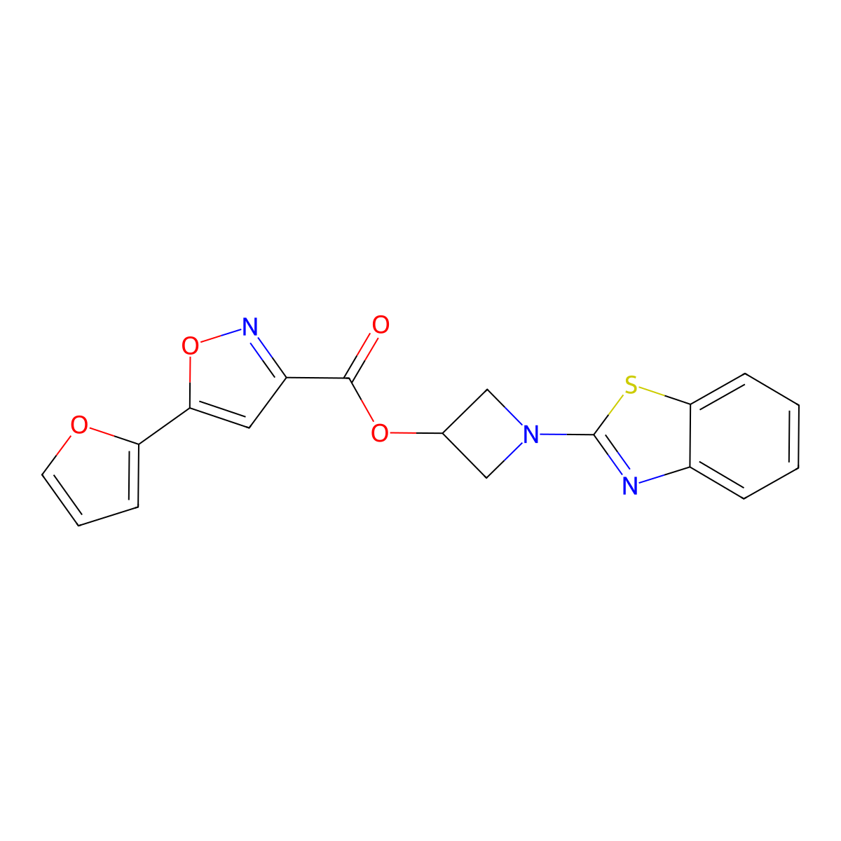 1-(Benzo[d]thiazol-2-yl)azetidin-3-yl 5-(furan-2-yl)isoxazole-3-carboxylate molecular structure, CAS 1396861-04-3