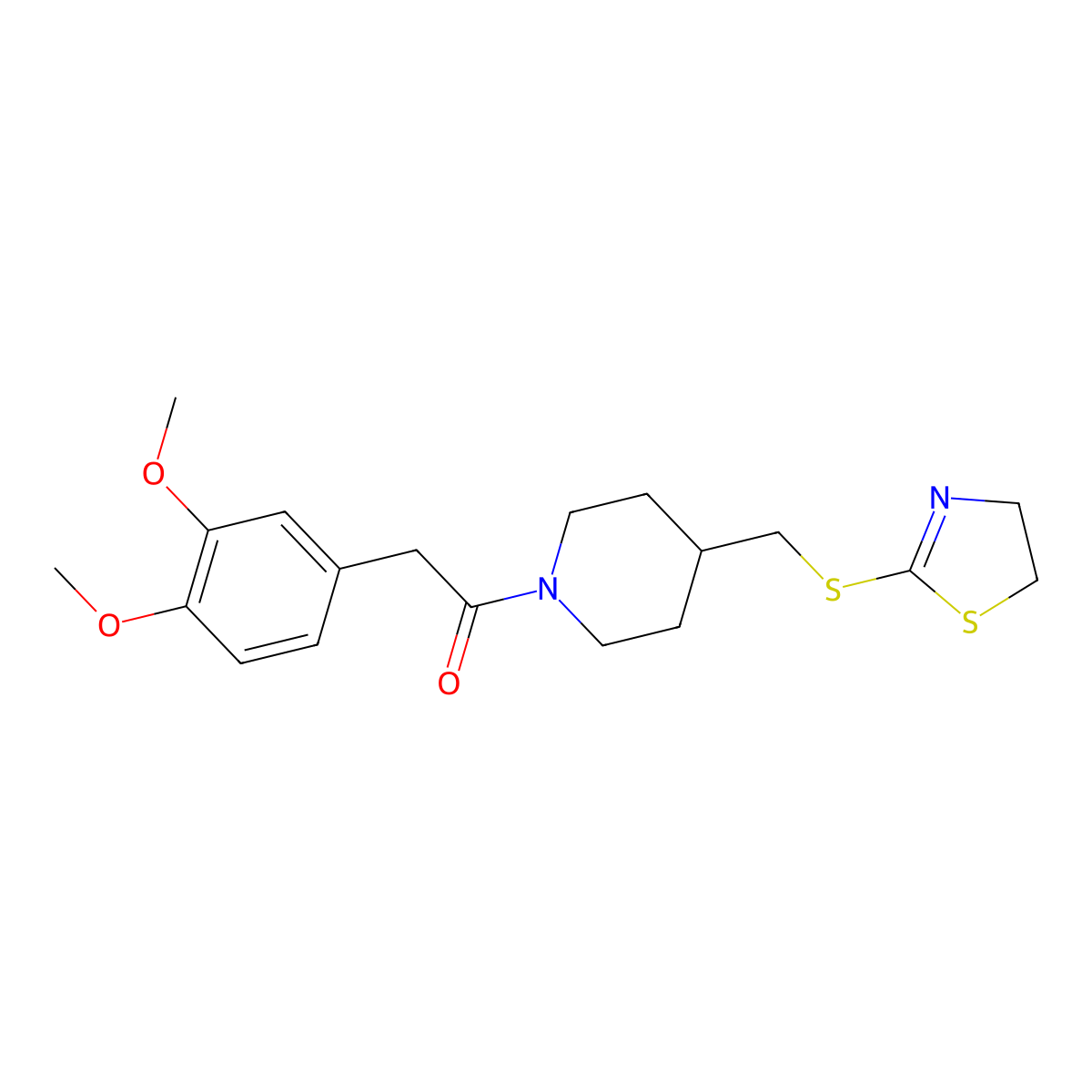 1-(4-(((4,5-Dihydrothiazol-2-yl)thio)methyl)piperidin-1-yl)-2-(3,4-dimethoxyphenyl)ethanone molecular structure, CAS 1396861-05-4