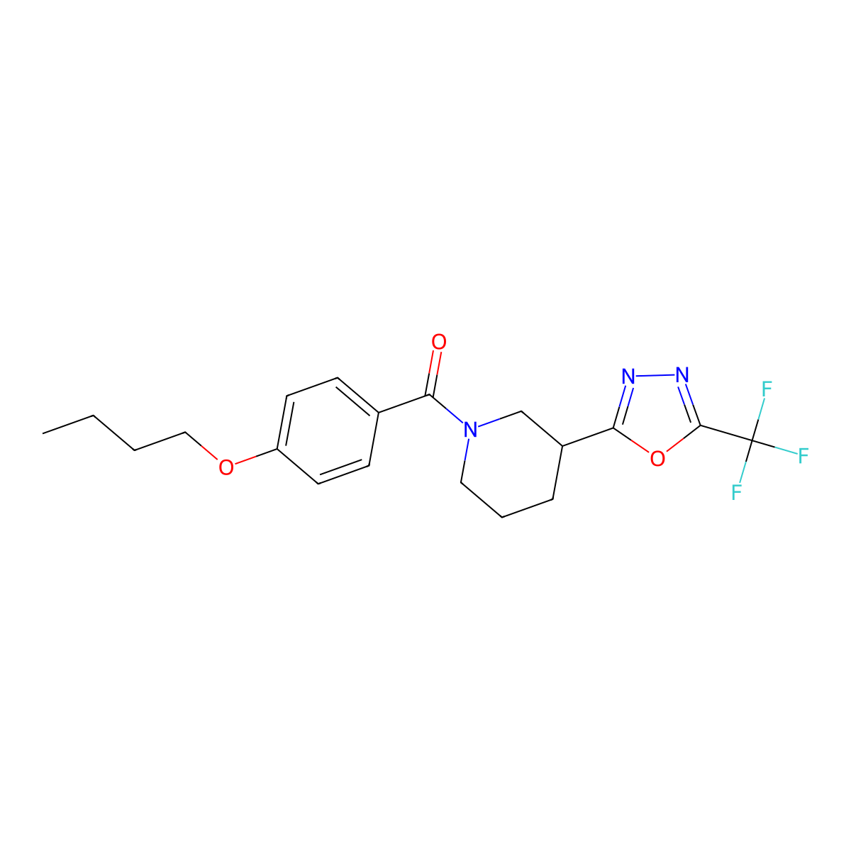 (4-Butoxyphenyl)(3-(5-(trifluoromethyl)-1,3,4-oxadiazol-2-yl)piperidin-1-yl)methanone molecular structure, CAS 1396861-08-7