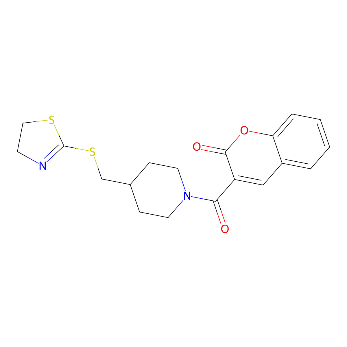 3-(4-(((4,5-dihydrothiazol-2-yl)thio)methyl)piperidine-1-carbonyl)-2H-chromen-2-one molecular structure, CAS 1396861-12-3