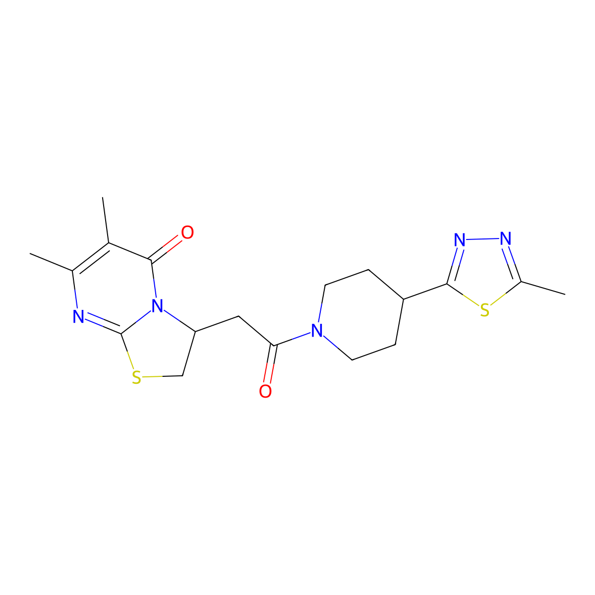 6,7-dimethyl-3-(2-(4-(5-methyl-1,3,4-thiadiazol-2-yl)piperidin-1-yl)-2-oxoethyl)-2H-thiazolo[3,2-a]pyrimidin-5(3H)-one molecular structure, CAS 1396861-15-6