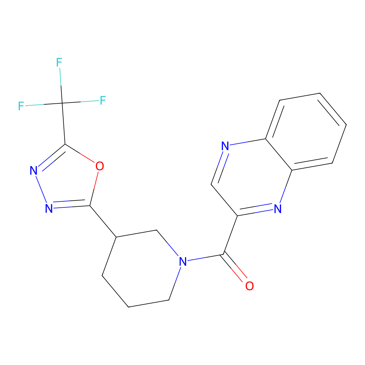 Quinoxalin-2-yl(3-(5-(trifluoromethyl)-1,3,4-oxadiazol-2-yl)piperidin-1-yl)methanone molecular structure, CAS 1396861-18-9