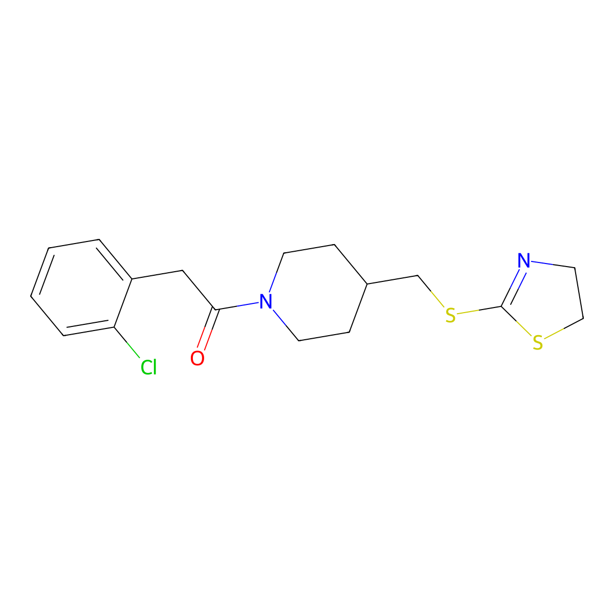 2-(2-Chlorophenyl)-1-(4-(((4,5-dihydrothiazol-2-yl)thio)methyl)piperidin-1-yl)ethanone molecular structure, CAS 1396861-21-4