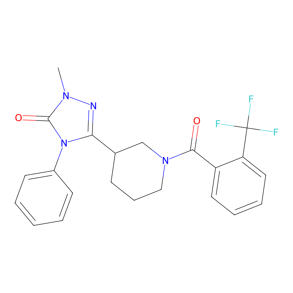 1-methyl-4-phenyl-3-(1-(2-(trifluoromethyl)benzoyl)piperidin-3-yl)-1H-1,2,4-triazol-5(4H)-one molecular structure, CAS 1396861-29-2