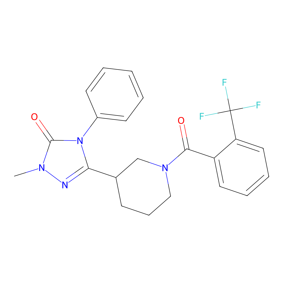 1-methyl-4-phenyl-3-(1-(2-(trifluoromethyl)benzoyl)piperidin-3-yl)-1H-1,2,4-triazol-5(4H)-one molecular structure, CAS 1396861-29-2