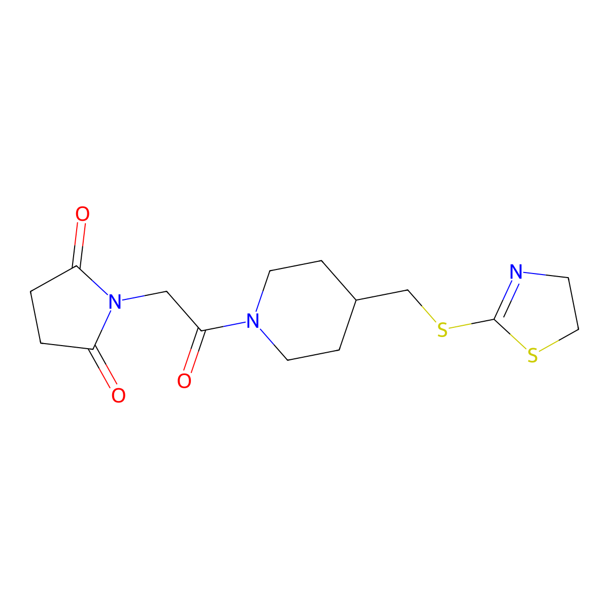 1-(2-(4-(((4,5-Dihydrothiazol-2-yl)thio)methyl)piperidin-1-yl)-2-oxoethyl)pyrrolidine-2,5-dione molecular structure, CAS 1396861-30-5