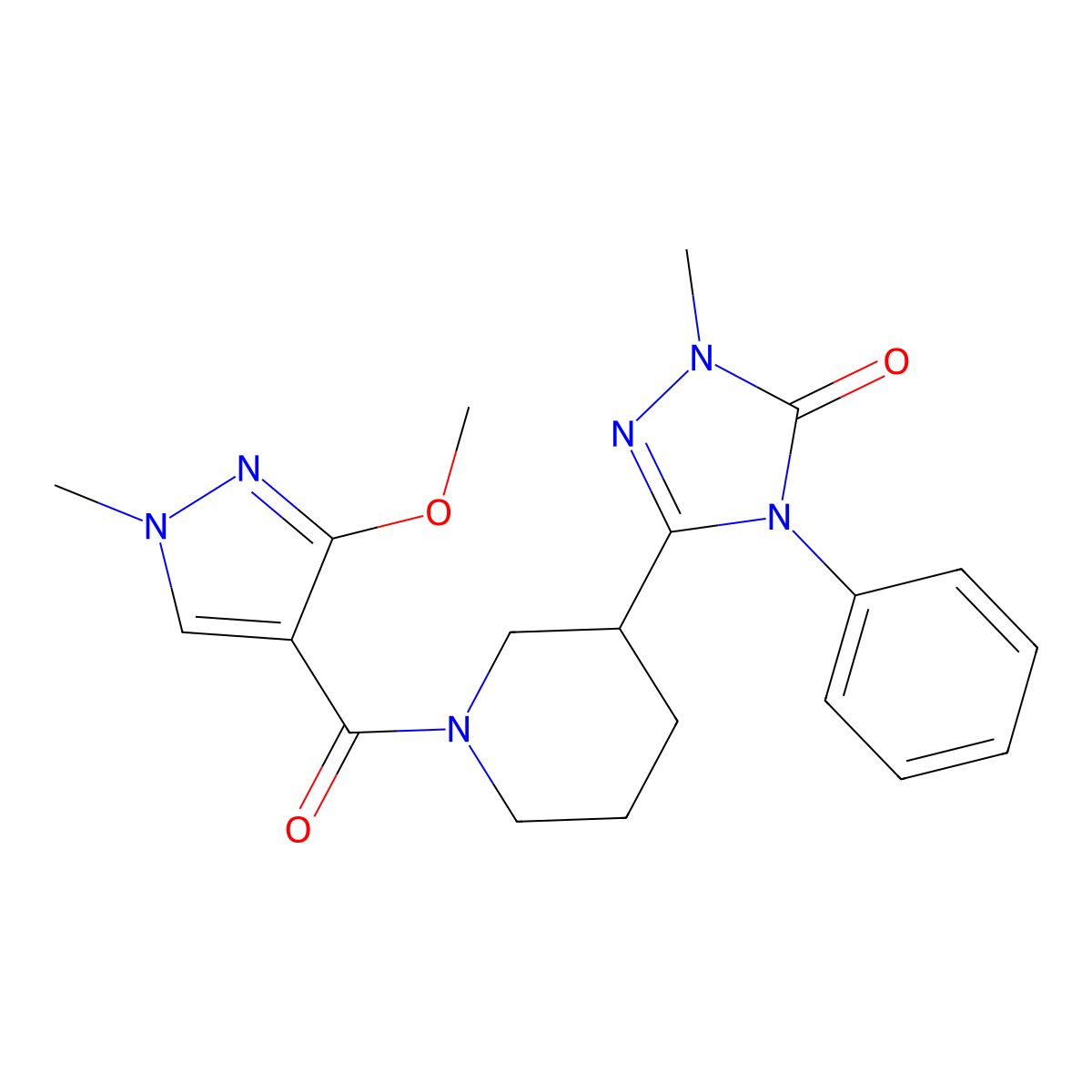 3-(1-(3-methoxy-1-methyl-1H-pyrazole-4-carbonyl)piperidin-3-yl)-1-methyl-4-phenyl-1H-1,2,4-triazol-5(4H)-one molecular structure, CAS 1396861-37-2