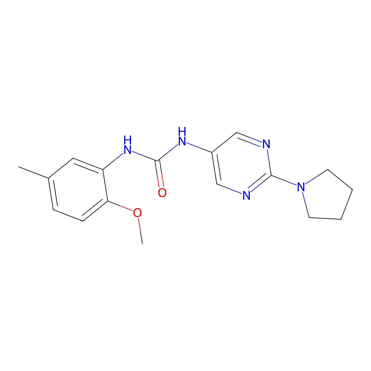 1-(2-Methoxy-5-methylphenyl)-3-[2-(pyrrolidin-1-yl)pyrimidin-5-yl]urea molecular structure, CAS 1396861-41-8