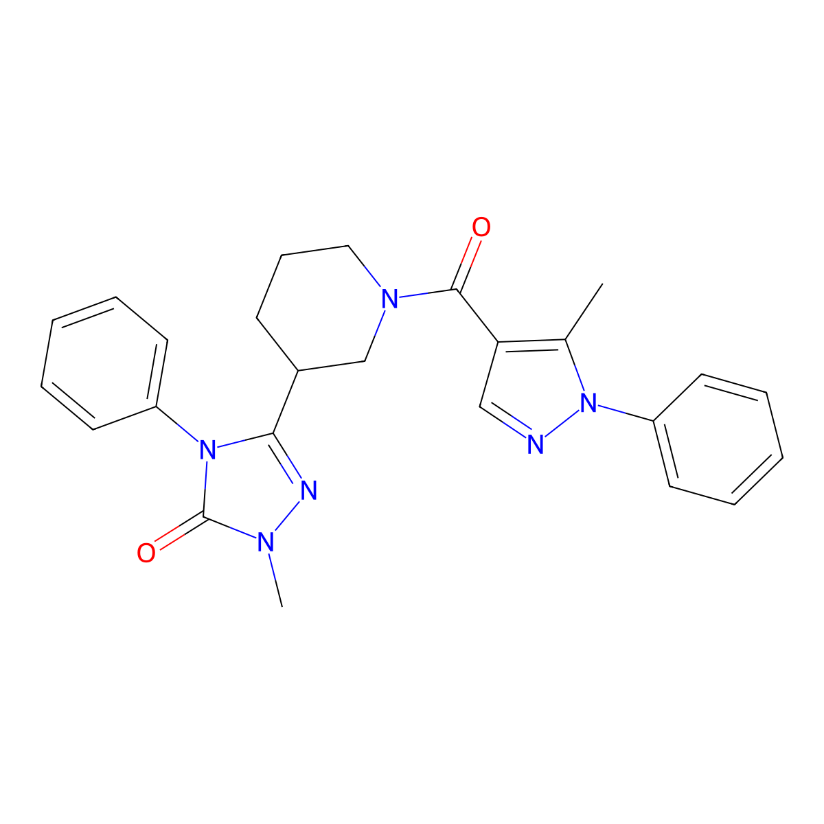 1-methyl-3-(1-(5-methyl-1-phenyl-1H-pyrazole-4-carbonyl)piperidin-3-yl)-4-phenyl-1H-1,2,4-triazol-5(4H)-one molecular structure, CAS 1396861-42-9