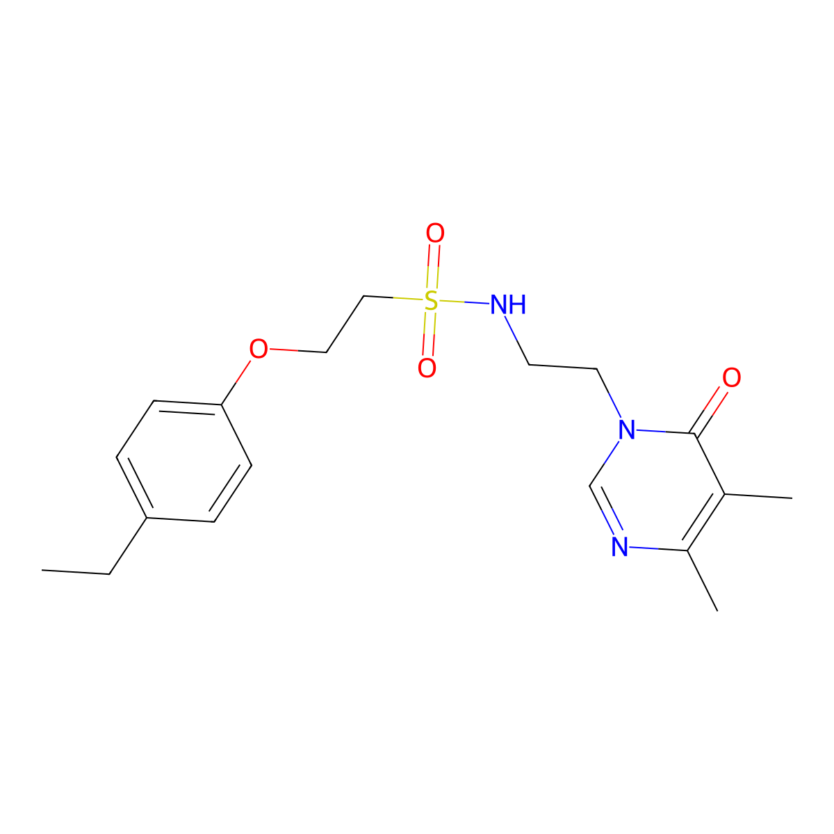 N-(2-(4,5-dimethyl-6-oxopyrimidin-1(6H)-yl)ethyl)-2-(4-ethylphenoxy)ethanesulfonamide molecular structure, CAS 1396861-43-0