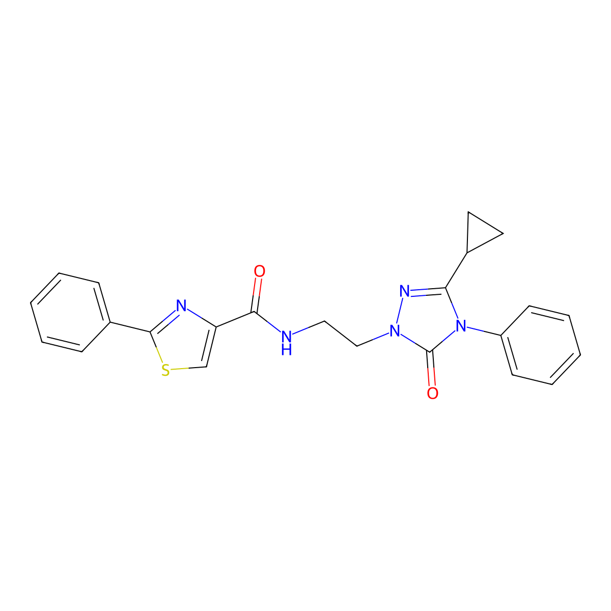 N-(2-(3-cyclopropyl-5-oxo-4-phenyl-4,5-dihydro-1H-1,2,4-triazol-1-yl)ethyl)-2-phenylthiazole-4-carboxamide molecular structure, CAS 1396861-46-3