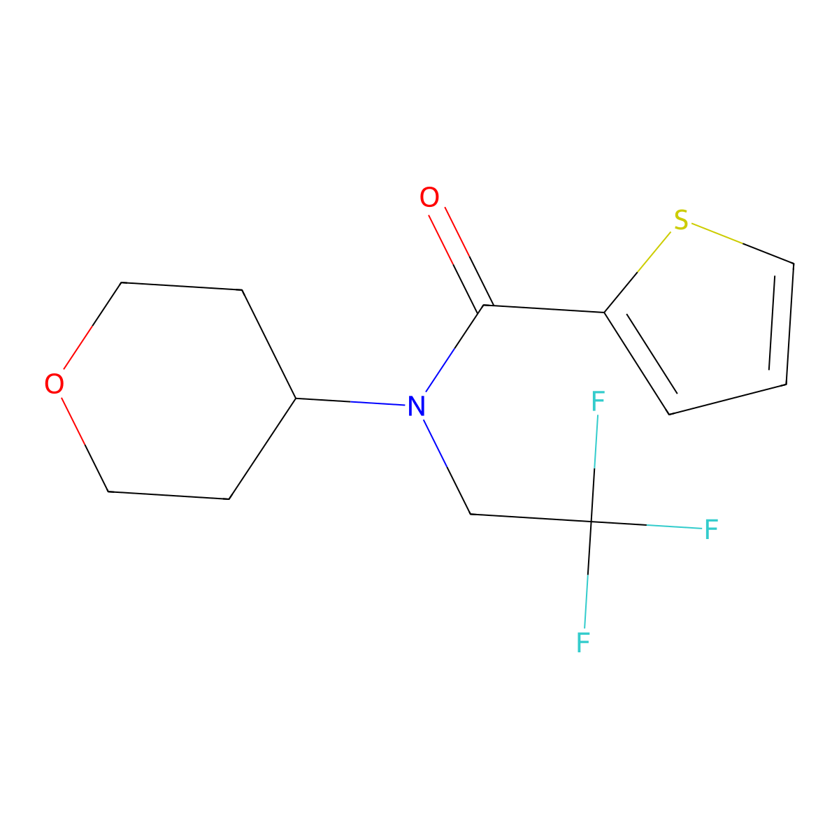 N-(tetrahydro-2H-pyran-4-yl)-N-(2,2,2-trifluoroethyl)thiophene-2-carboxamide molecular structure, CAS 1396861-47-4