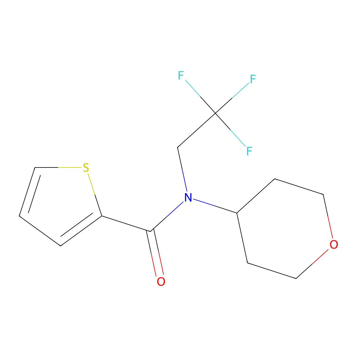 N-(tetrahydro-2H-pyran-4-yl)-N-(2,2,2-trifluoroethyl)thiophene-2-carboxamide molecular structure, CAS 1396861-47-4