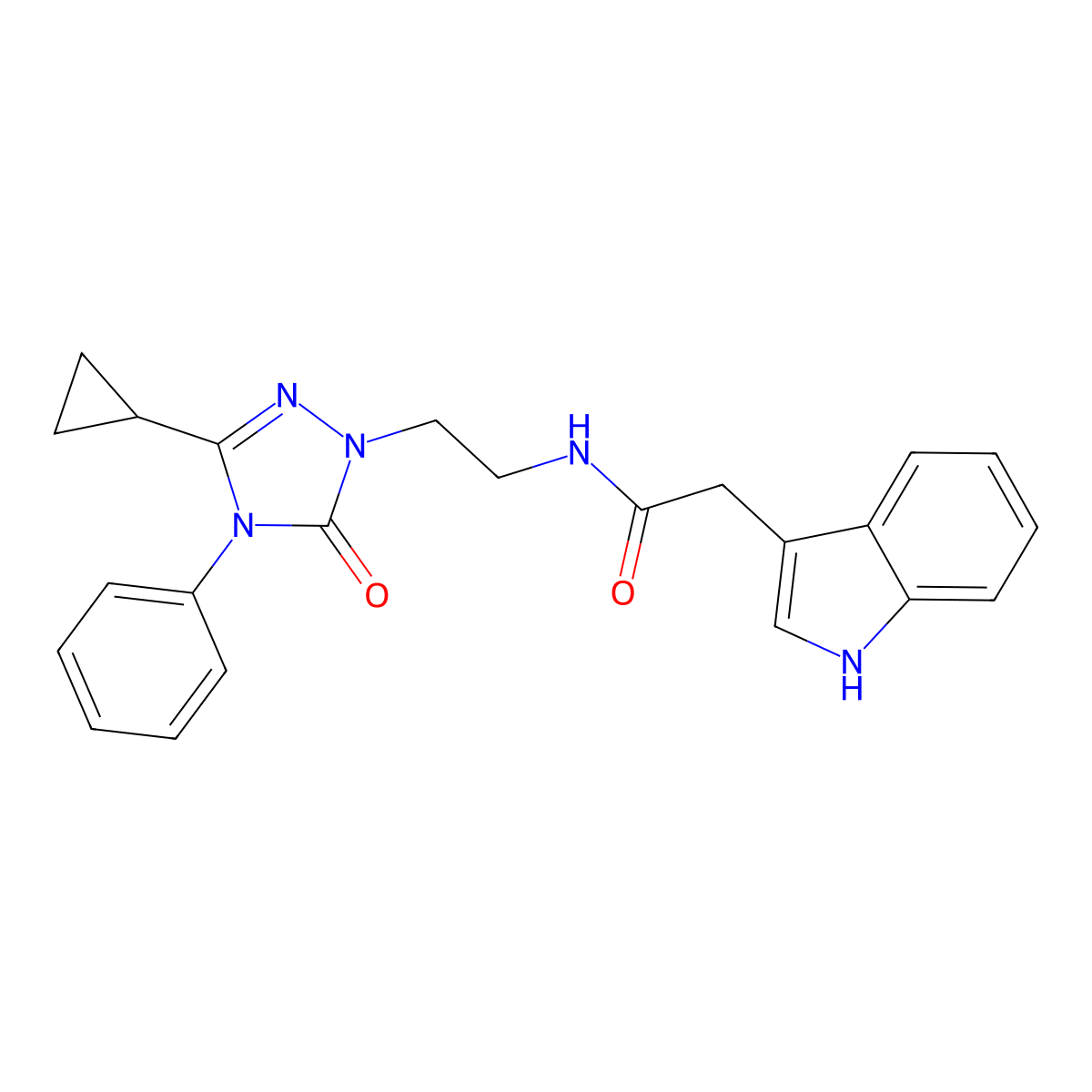 N-(2-(3-cyclopropyl-5-oxo-4-phenyl-4,5-dihydro-1H-1,2,4-triazol-1-yl)ethyl)-2-(1H-indol-3-yl)acetamide molecular structure, CAS 1396861-55-4