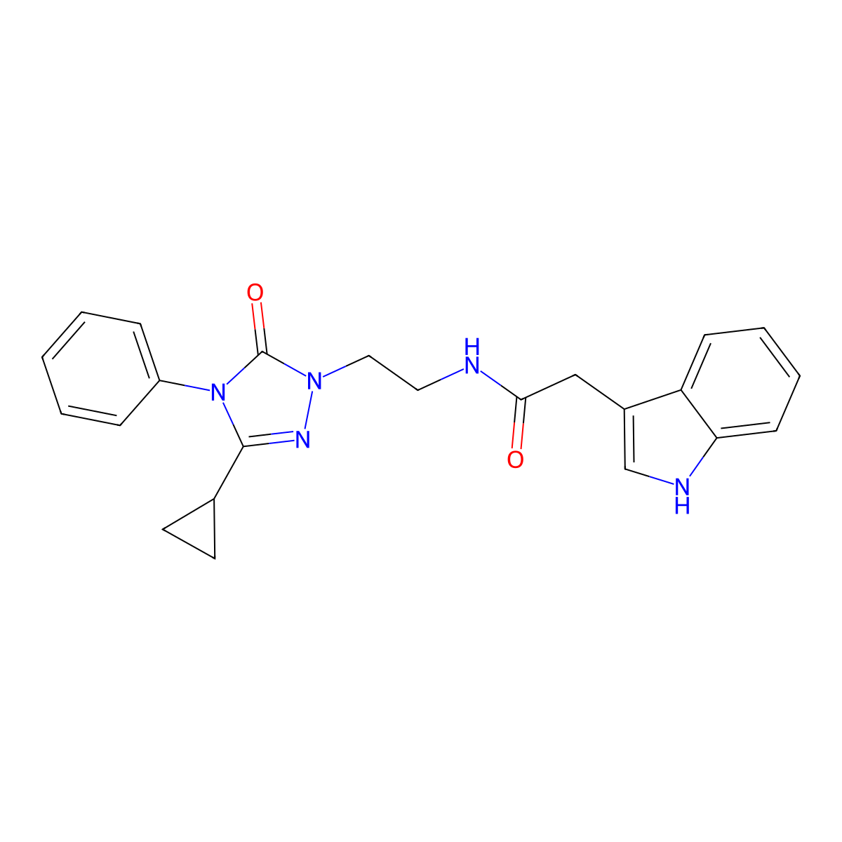 N-(2-(3-cyclopropyl-5-oxo-4-phenyl-4,5-dihydro-1H-1,2,4-triazol-1-yl)ethyl)-2-(1H-indol-3-yl)acetamide molecular structure, CAS 1396861-55-4