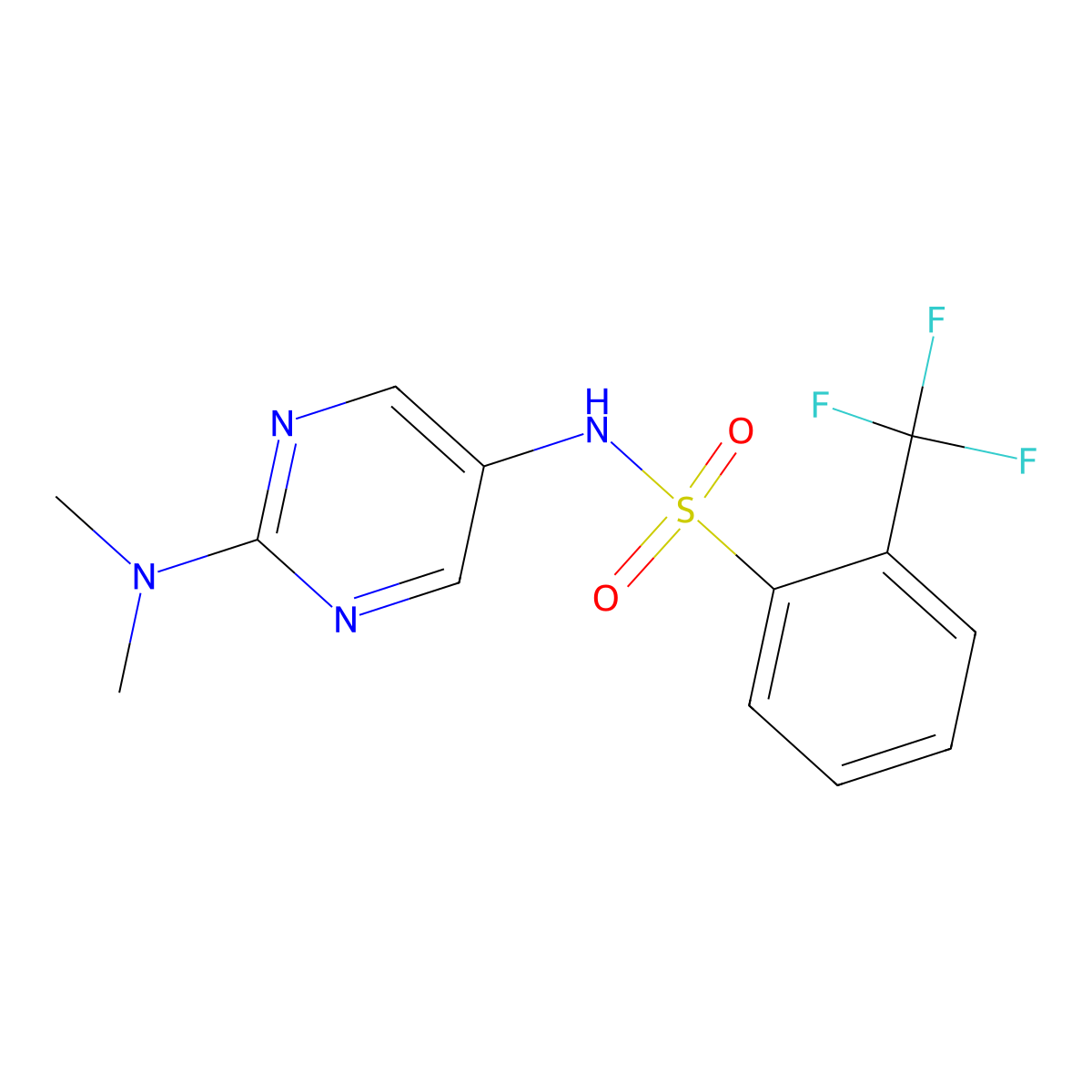 N-(2-(dimethylamino)pyrimidin-5-yl)-2-(trifluoromethyl)benzenesulfonamide molecular structure, CAS 1396861-66-7