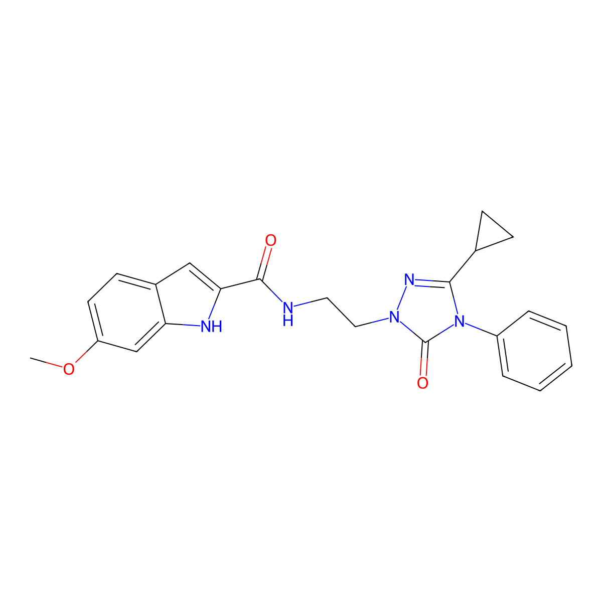 N-(2-(3-cyclopropyl-5-oxo-4-phenyl-4,5-dihydro-1H-1,2,4-triazol-1-yl)ethyl)-6-methoxy-1H-indole-2-carboxamide molecular structure, CAS 1396861-70-3