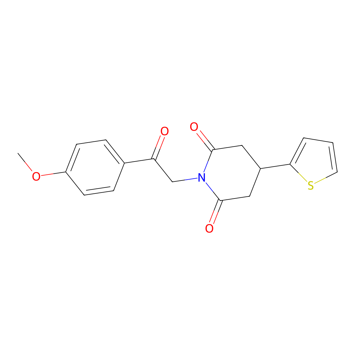 1-[2-(4-Methoxyphenyl)-2-oxoethyl]-4-(thiophen-2-yl)piperidine-2,6-dione molecular structure, CAS 1396861-71-4