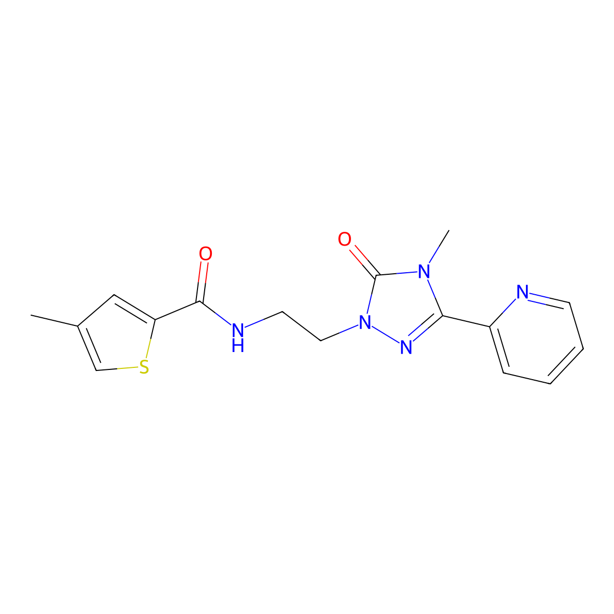 4-methyl-N-(2-(4-methyl-5-oxo-3-(pyridin-2-yl)-4,5-dihydro-1H-1,2,4-triazol-1-yl)ethyl)thiophene-2-carboxamide molecular structure, CAS 1396861-72-5