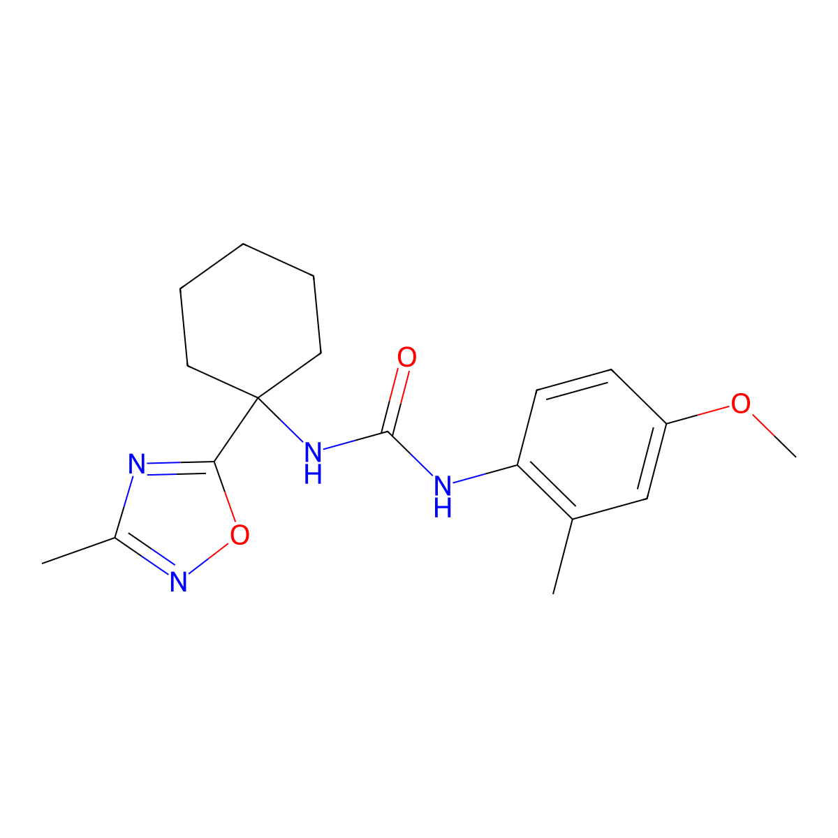 1-(4-Methoxy-2-methylphenyl)-3-(1-(3-methyl-1,2,4-oxadiazol-5-yl)cyclohexyl)urea molecular structure, CAS 1396861-73-6