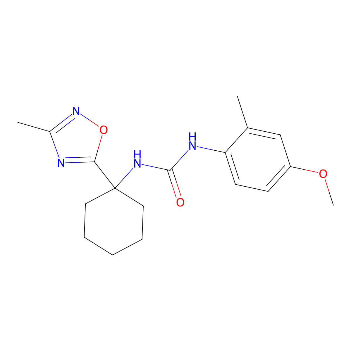 1-(4-Methoxy-2-methylphenyl)-3-(1-(3-methyl-1,2,4-oxadiazol-5-yl)cyclohexyl)urea molecular structure, CAS 1396861-73-6