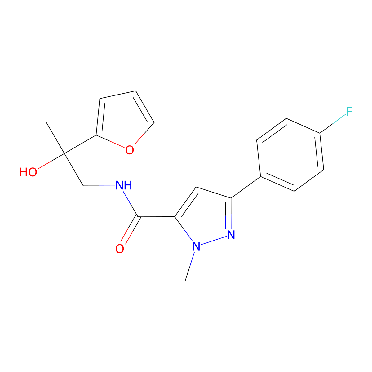 3-(4-fluorophenyl)-N-[2-(furan-2-yl)-2-hydroxypropyl]-1-methyl-1H-pyrazole-5-carboxamide molecular structure, CAS 1396861-74-7