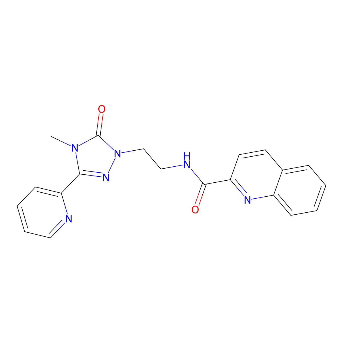 N-{2-[4-methyl-5-oxo-3-(pyridin-2-yl)-4,5-dihydro-1H-1,2,4-triazol-1-yl]ethyl}quinoline-2-carboxamide molecular structure, CAS 1396861-76-9