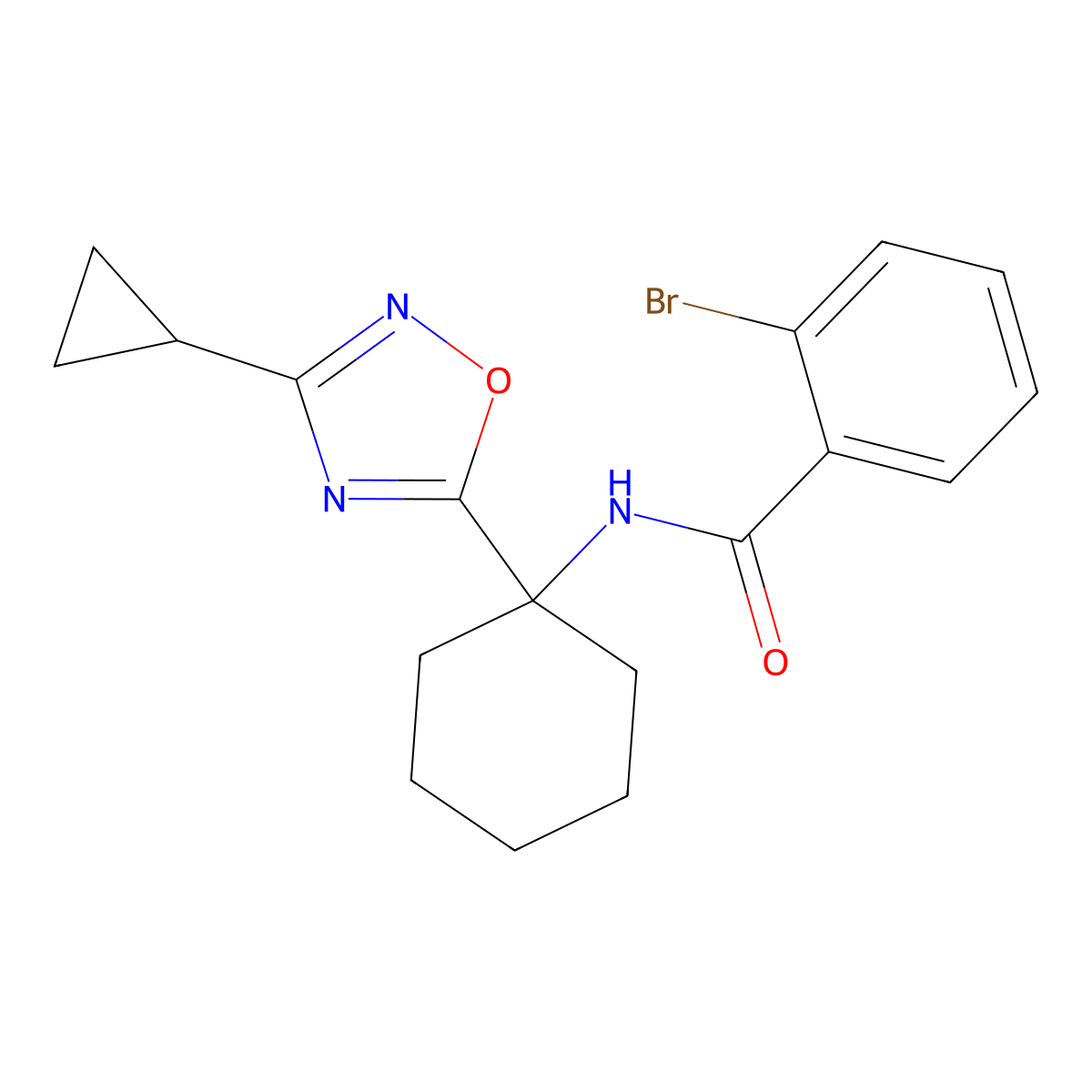 2-bromo-N-[1-(3-cyclopropyl-1,2,4-oxadiazol-5-yl)cyclohexyl]benzamide molecular structure, CAS 1396861-78-1