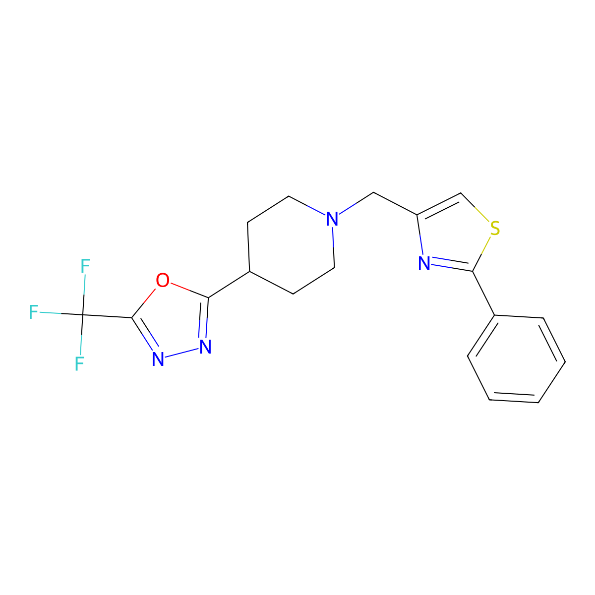 1-[(2-Phenyl-1,3-thiazol-4-yl)methyl]-4-[5-(trifluoromethyl)-1,3,4-oxadiazol-2-yl]piperidine molecular structure, CAS 1396861-79-2