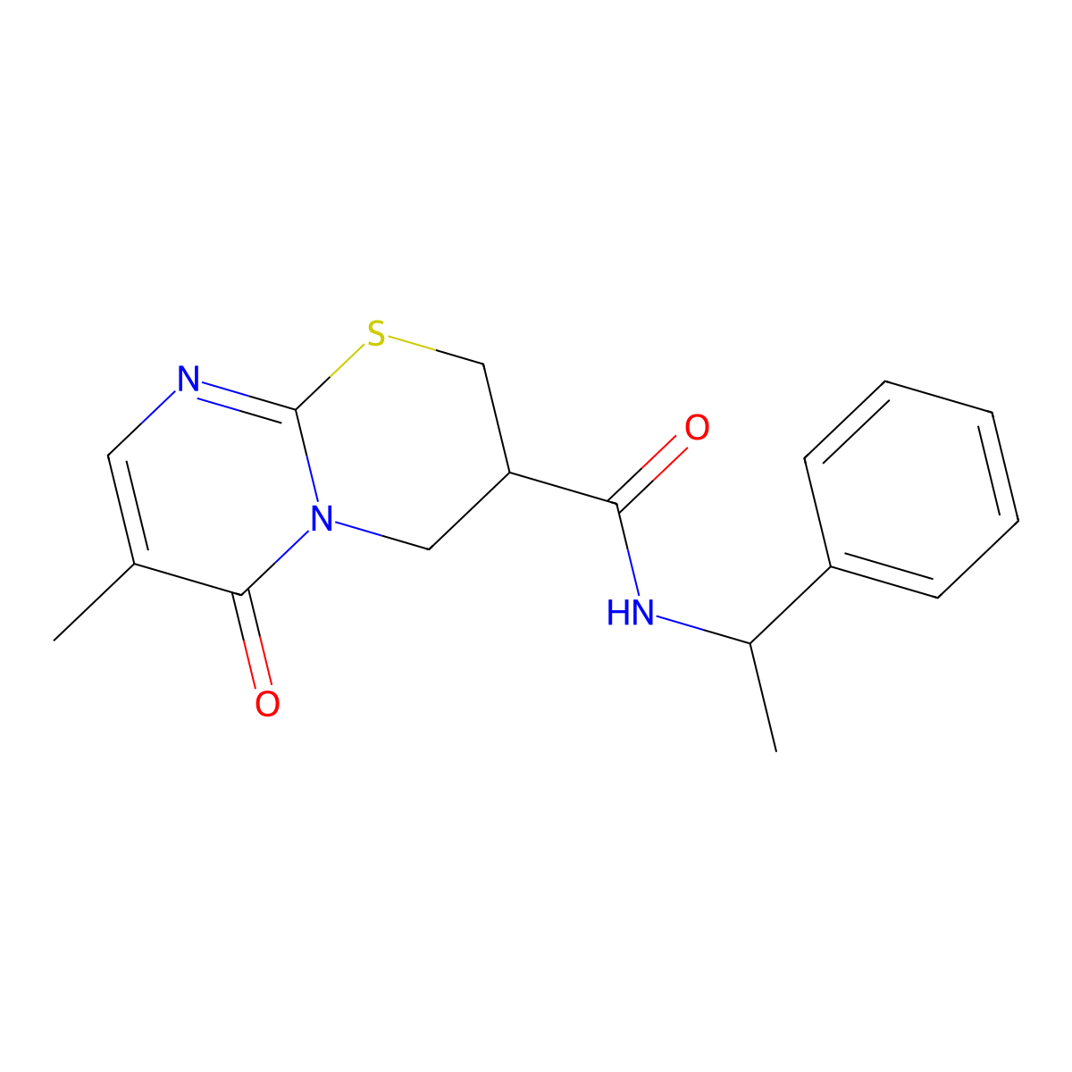 7-methyl-6-oxo-N-(1-phenylethyl)-2,3,4,6-tetrahydropyrimido[2,1-b][1,3]thiazine-3-carboxamide molecular structure, CAS 1396861-82-7