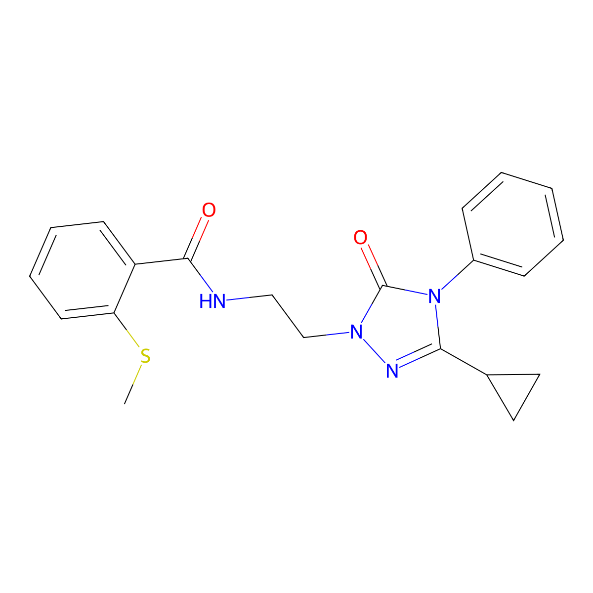N-[2-(3-cyclopropyl-5-oxo-4-phenyl-4,5-dihydro-1H-1,2,4-triazol-1-yl)ethyl]-2-(methylsulfanyl)benzamide molecular structure, CAS 1396861-88-3