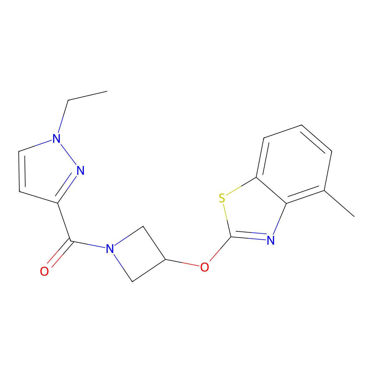(1-ethyl-1H-pyrazol-3-yl)(3-((4-methylbenzo[d]thiazol-2-yl)oxy)azetidin-1-yl)methanone molecular structure, CAS 1396861-95-2