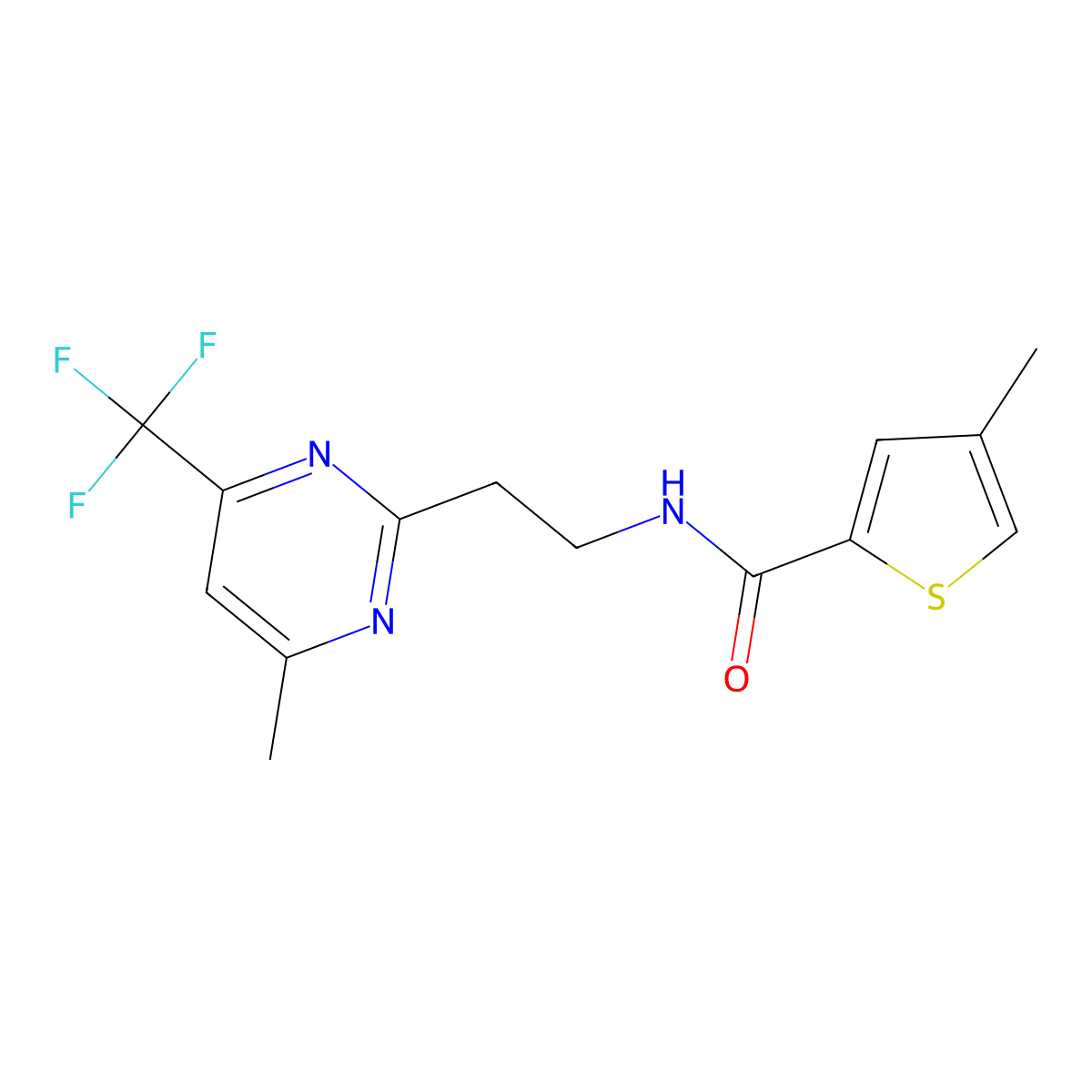 4-methyl-N-{2-[4-methyl-6-(trifluoromethyl)pyrimidin-2-yl]ethyl}thiophene-2-carboxamide molecular structure, CAS 1396861-97-4