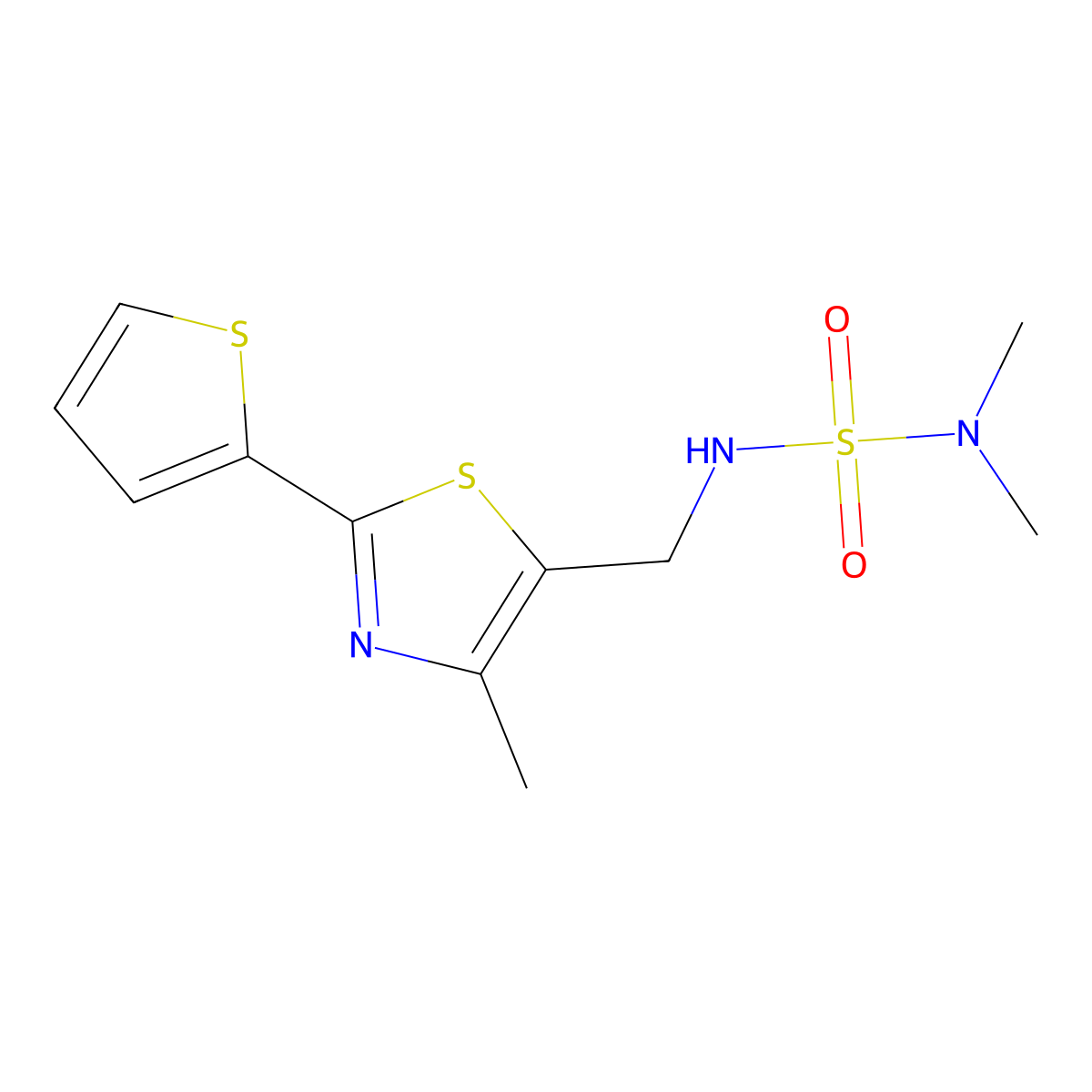 Dimethyl({[4-methyl-2-(thiophen-2-yl)-1,3-thiazol-5-yl]methyl}sulfamoyl)amine molecular structure, CAS 1396861-99-6