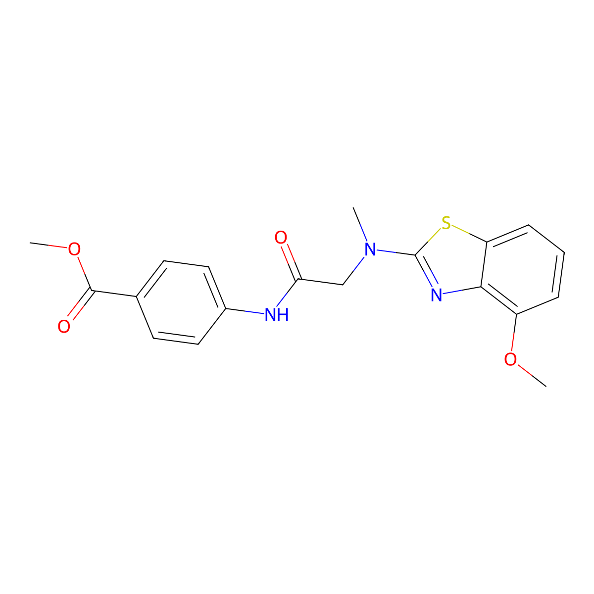 Methyl 4-(2-((4-methoxybenzo[d]thiazol-2-yl)(methyl)amino)acetamido)benzoate molecular structure, CAS 1396862-01-3