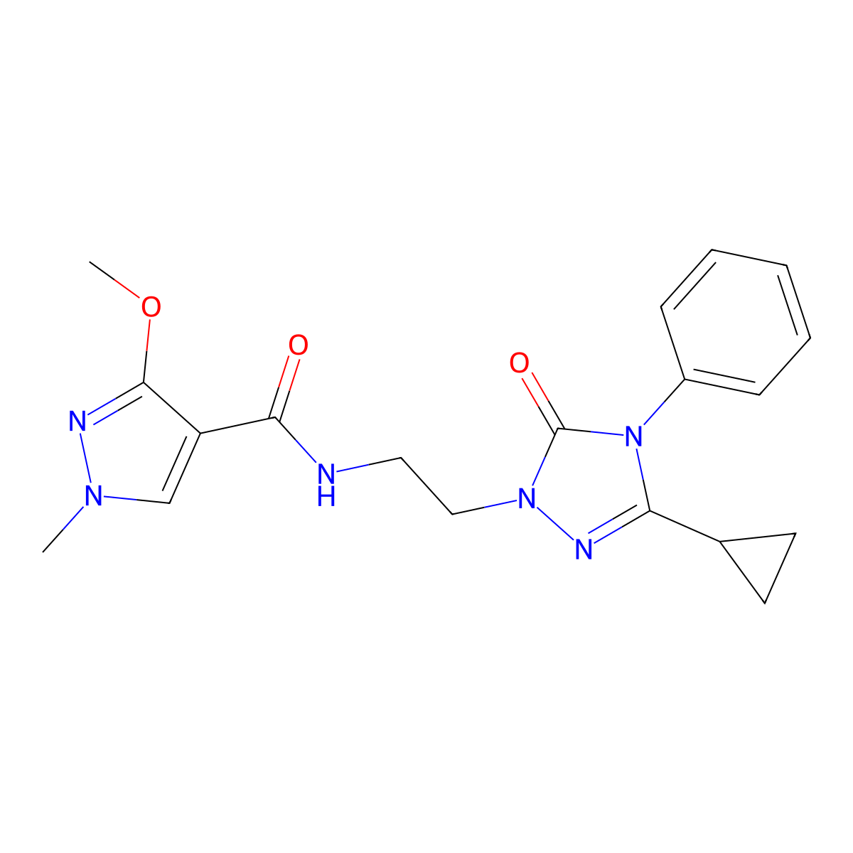 N-[2-(3-cyclopropyl-5-oxo-4-phenyl-4,5-dihydro-1H-1,2,4-triazol-1-yl)ethyl]-3-methoxy-1-methyl-1H-pyrazole-4-carboxamide molecular structure, CAS 1396862-02-4