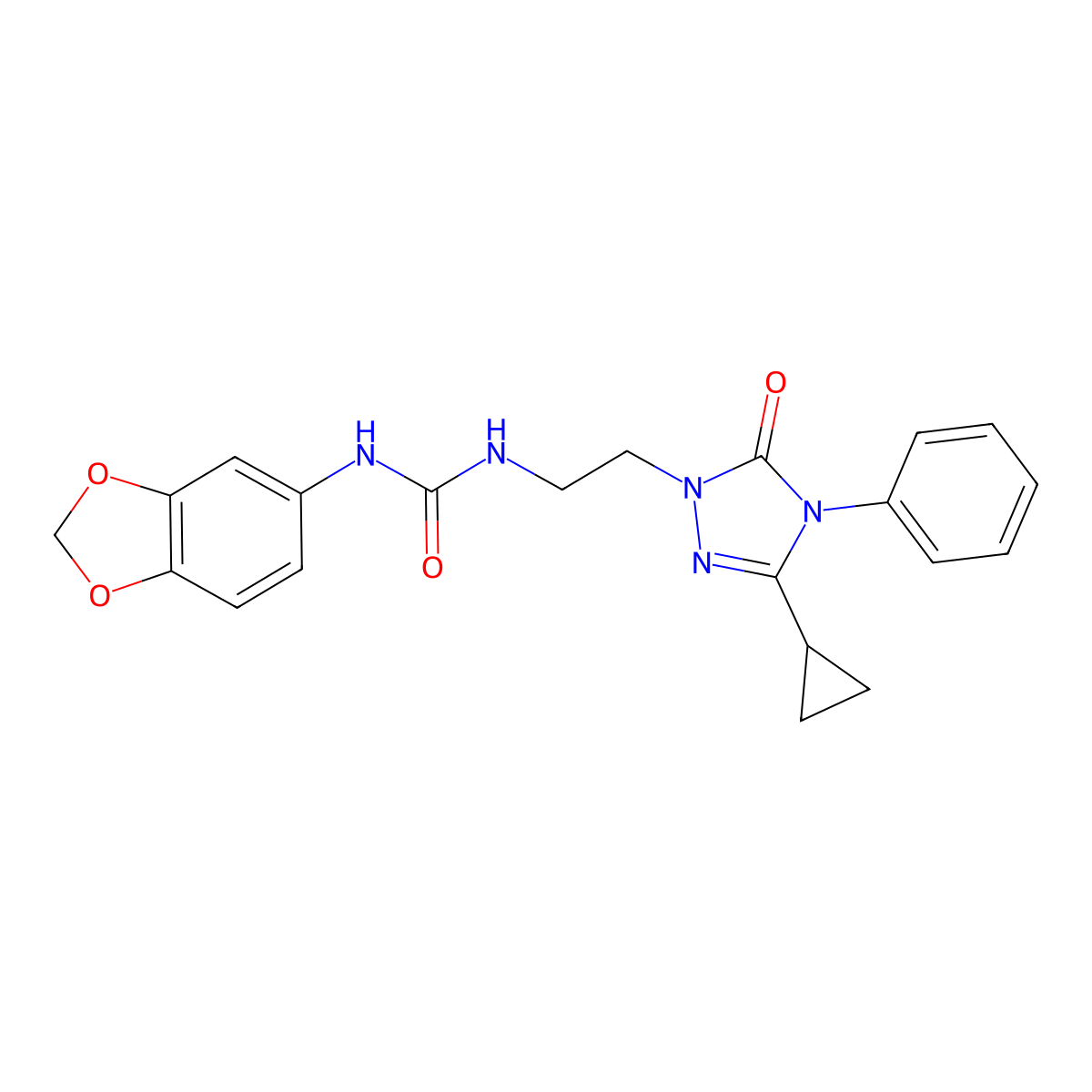 1-(benzo[d][1,3]dioxol-5-yl)-3-(2-(3-cyclopropyl-5-oxo-4-phenyl-4,5-dihydro-1H-1,2,4-triazol-1-yl)ethyl)urea molecular structure, CAS 1396862-09-1